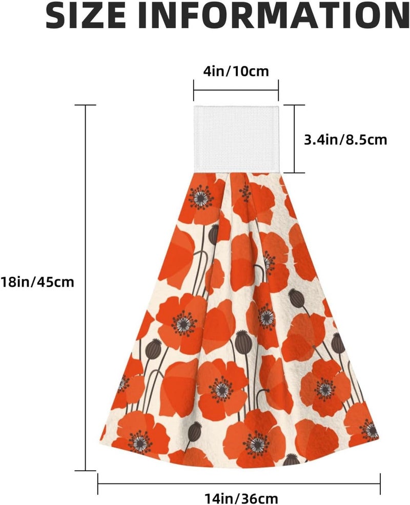 PDDCWAY Hand Towels Poppy Flowers Vintage Hanging Kitchen Towels 2 PCS Absorbent Dish Towel Fast Drying Hanging Tie Towels for Bathroom Home 14x18in - Image 3
